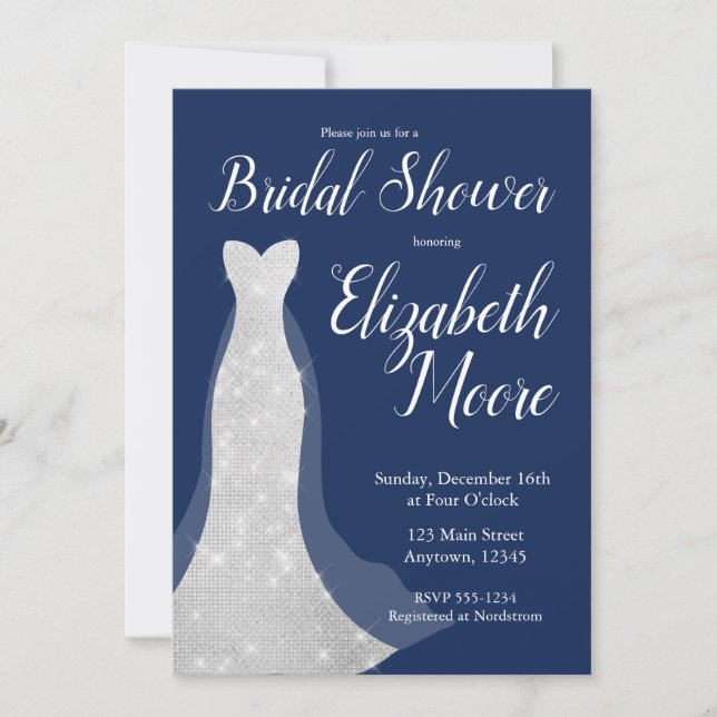 Sequin Mariage robe nuptiale douche Invitations (Devant)