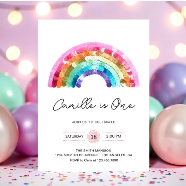 Sequin Rainbow Birthday party Invitation (Créateur téléchargé)