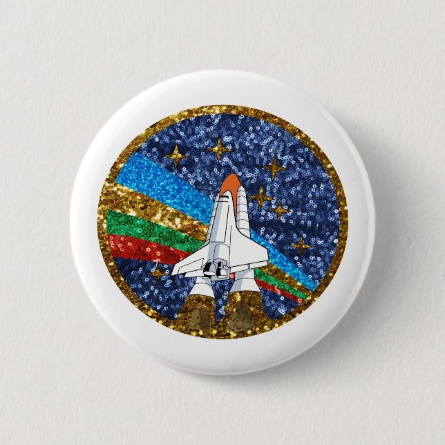 sequin space ship 2 inch round button (Front)