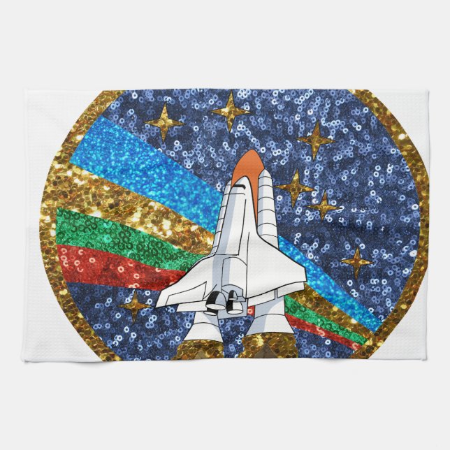 sequin space ship kitchen towel (Horizontal)