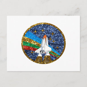 sequin space ship postcard