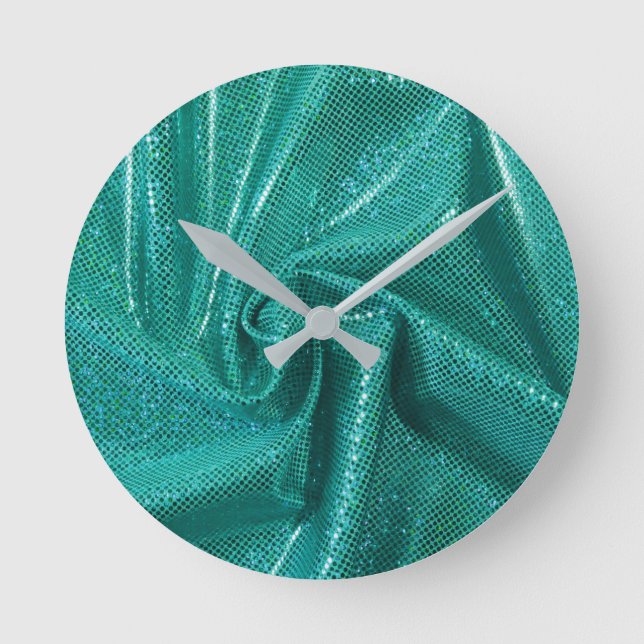 Sequin sparkle glitter teal round clock (Front)