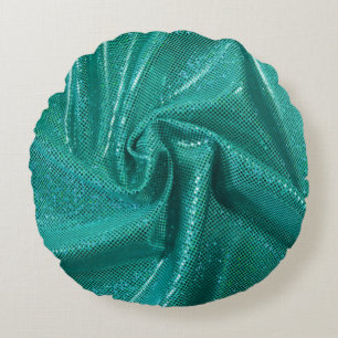 Sequin sparkle glitter teal round pillow