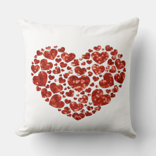 sequin valentines day heart throw pillow