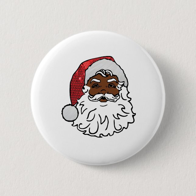 sequined black santa claus 2 inch round button (Front)