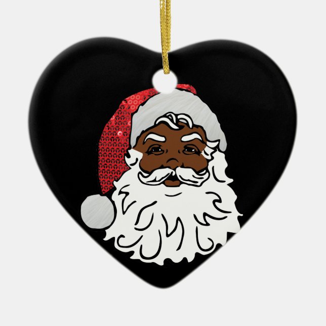 sequined black santa claus ceramic ornament (Front)