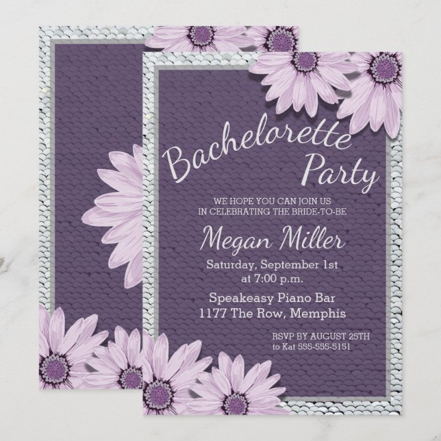 Sequins and Daisies Bachelorette Party Invitation (Front/Back)