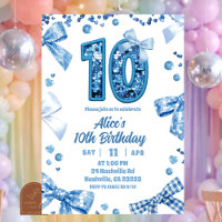 Sequins Blue Bow Double Digits Girl 10 Birthday