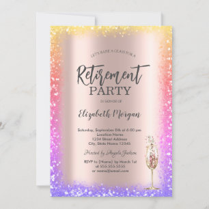 Sequins Colourful Frame Rose Gold Retirement Invitation
