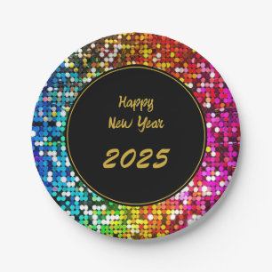 Sequins Custom New Year Gold Black Paper Plate