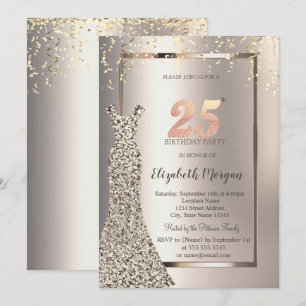Sequins Dress Confetti Ivory 25th Birthday Invitation
