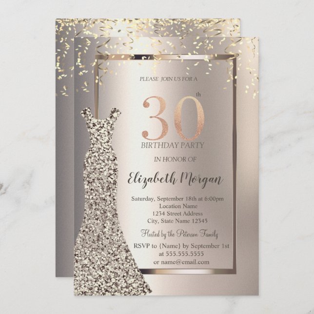Sequins Dress Confetti Ivory 30th Birthday Invitation (Front/Back)