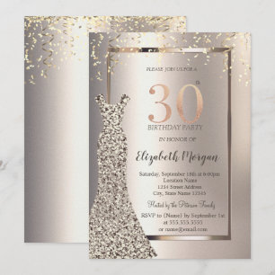 Sequins Dress Confetti Ivory 30th Birthday Invitation