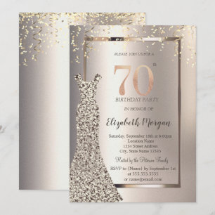Sequins Dress Confetti Ivory 70th Birthday Invitation