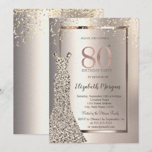 Sequins Dress Confetti Ivory 80th Birthday Invitation