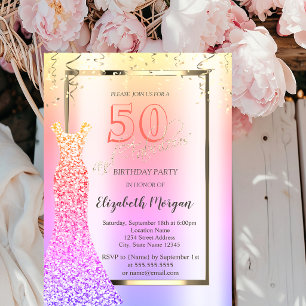 Sequins Dress Ombre 50th Birthday Invitation