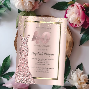 Sequins Dress Rose Gold 40th Birthday Invitation