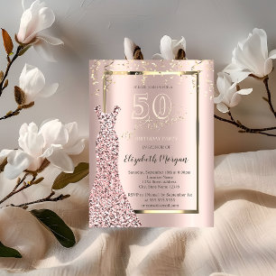 Sequins Dress Rose Gold 50th Birthday Invitation