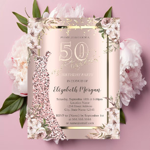 Sequins Dress Rose Gold 50th Birthday Invitation