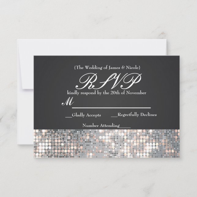 Séquins étincelants Glamour Noir Mariage Carte RSV (Devant)