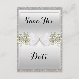 Sequins & Floral Gems Glitter Bow Save The date