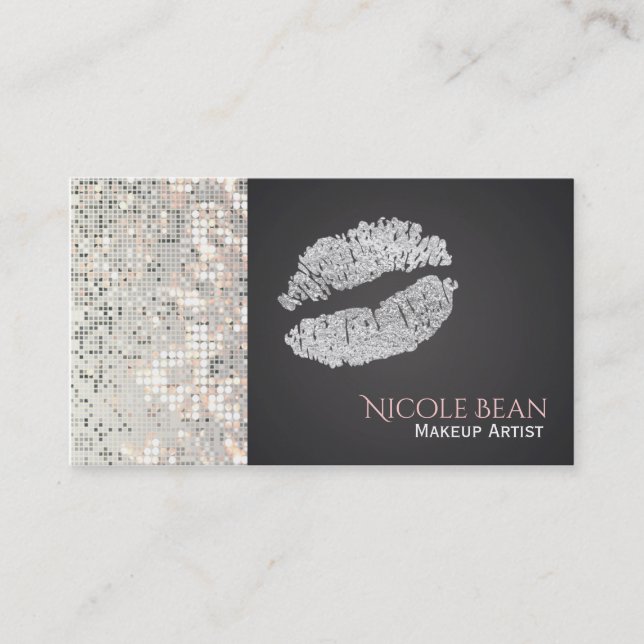 Sequins Glitter & Silver Lips Chic Business Card (Front)
