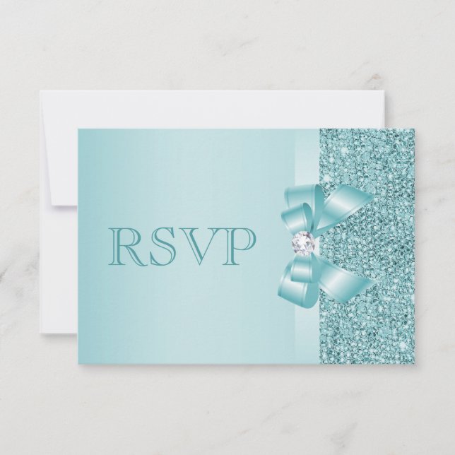 Séquins imprimés turquoises mariage RSVP (Devant)