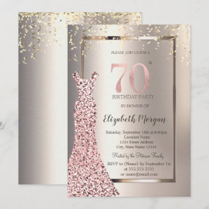 Sequins Rose Gold Dress Ivory 70th Birthday Invitation
