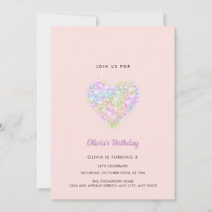 Sequins Sparkling Rainbow Heart Birthday  Invitation