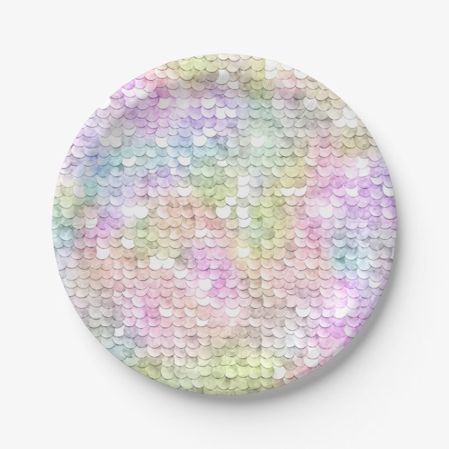 Sequins Sparkling Rainbow Heart  Paper Plate (Front)