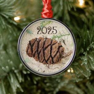 Sequoia Cone in Sand Metal Ornament