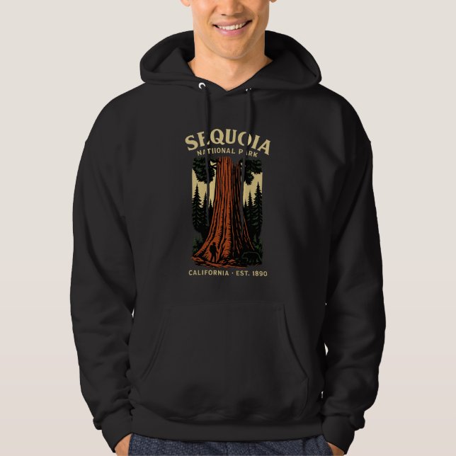Sequoia Giant Tree Vintage Park Bear Hiker Hoodie (Front)
