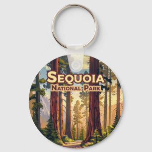 Sequoia National Park California Tree Retro  Keychain