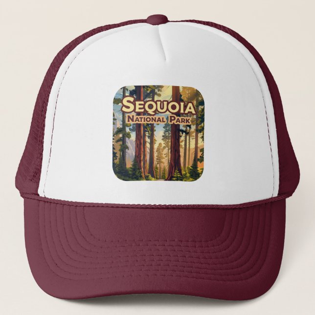Sequoia National Park California Tree Retro  Trucker Hat (Front)