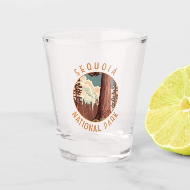 Sequoia National Park Illustration Distressed Shot Glass (Front)