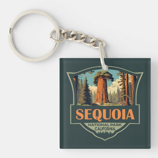 Sequoia National Park Illustration Retro Keychain (Front)
