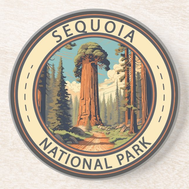 Sequoia National Park Illustration Travel Art Coaster (Front)
