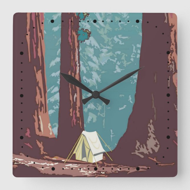 Sequoia National Park Tent Camping Square Wall Clock (Front)