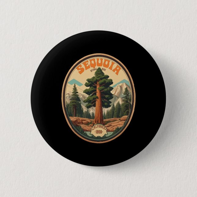 Sequoia National Park Tree Illustration Hiking Ret 2 Inch Round Button (Front)