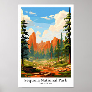 Sequoia National Park Vintage Travel Illustration Poster