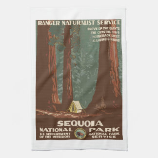 Sequoia Park CA, vintage tourist travel poster, Kitchen Towel