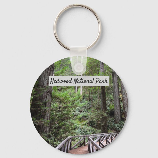 Sequoias with Wood Bridge | Redwood National Park Keychain (Front)