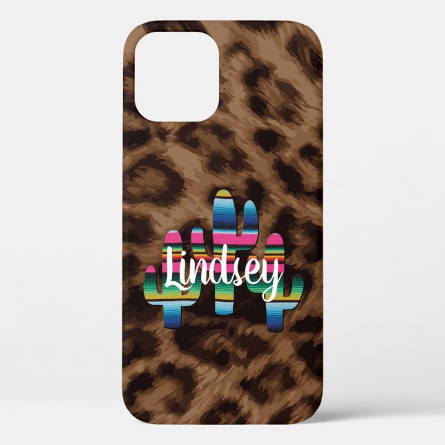 Serape Cactus Leopard Print Western Cowgirl Boho Case-Mate iPhone Case (Back)