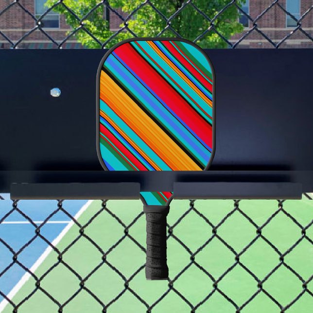 Serape Design in Teal Red Yellow Green Blue Pickleball Paddle (Creator Uploaded)