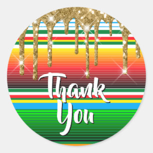 Serape Dripping Gold Glitter Thank You Classic Round Sticker