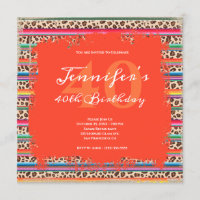 Serape Leopard Grunge Safari Orange 40th Birthday
