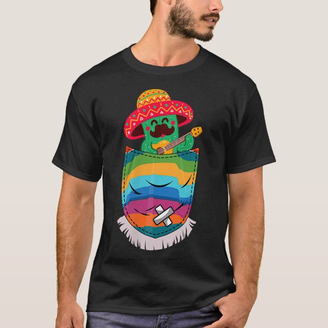 Serape Pocket Pinata Meican cactus guitar Fiesta C T-Shirt (Front)