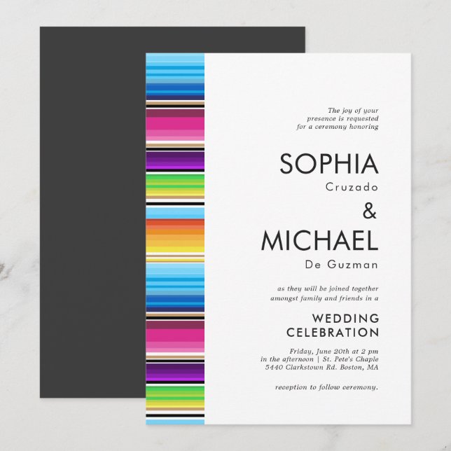 Serape Spring Stripes | Wedding Invite Grey Back (Front/Back)