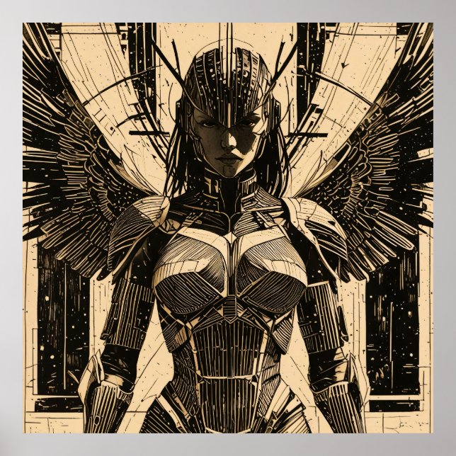 Seraph Engel in stone armor - Geometric Poster (Front)