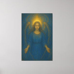 Seraphic Blue Angel – Golden Halo Guardian Canvas Print